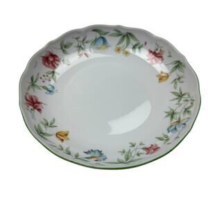 GRAF VON HENNEBERG HEP23 Coupe Soup Bowl Multicolor Flowers Green Trim 8 1/8"